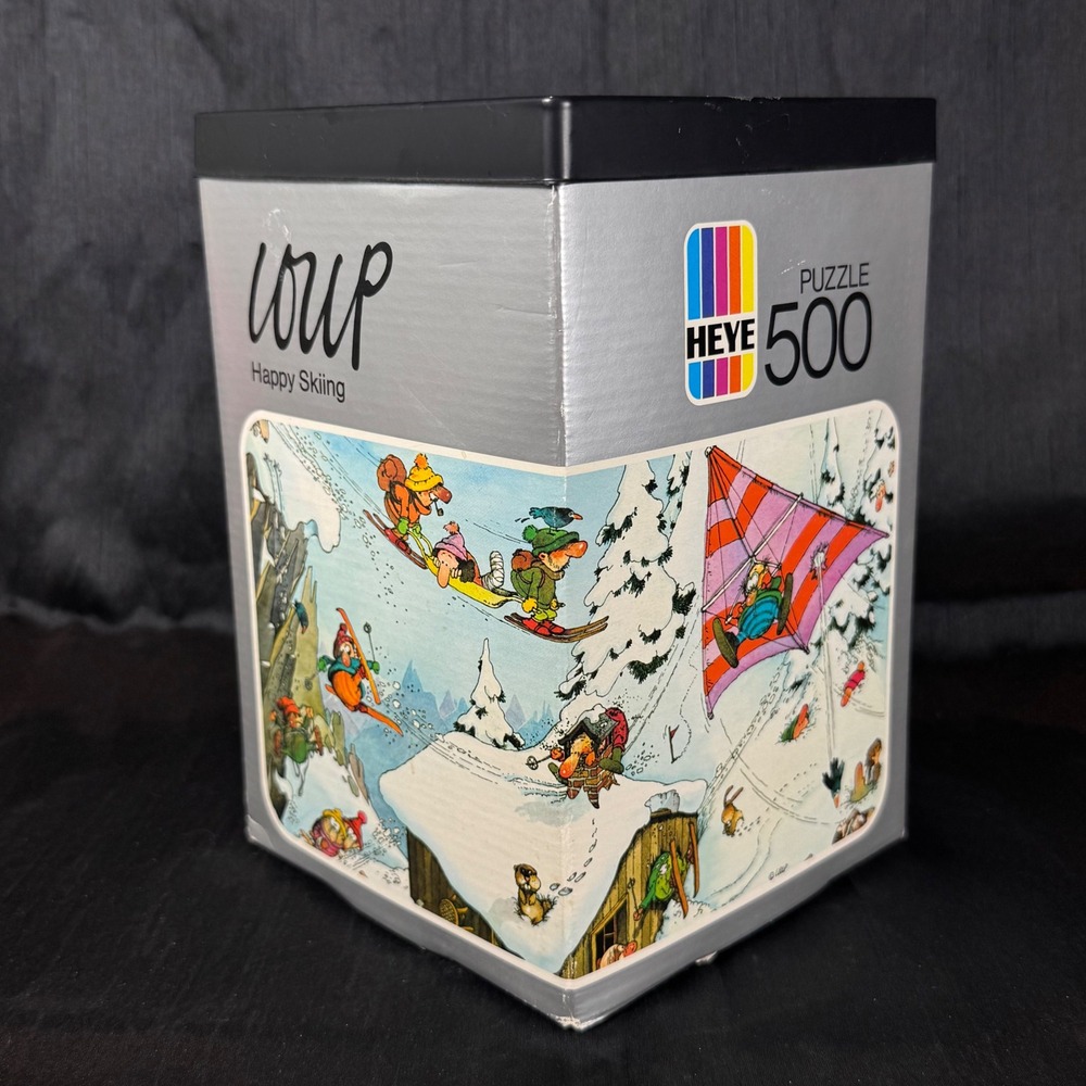 Heye Loup Happy Skiing 500 Piece Puzzle Vintage 1978 Triangular Box 8316 Cartoon